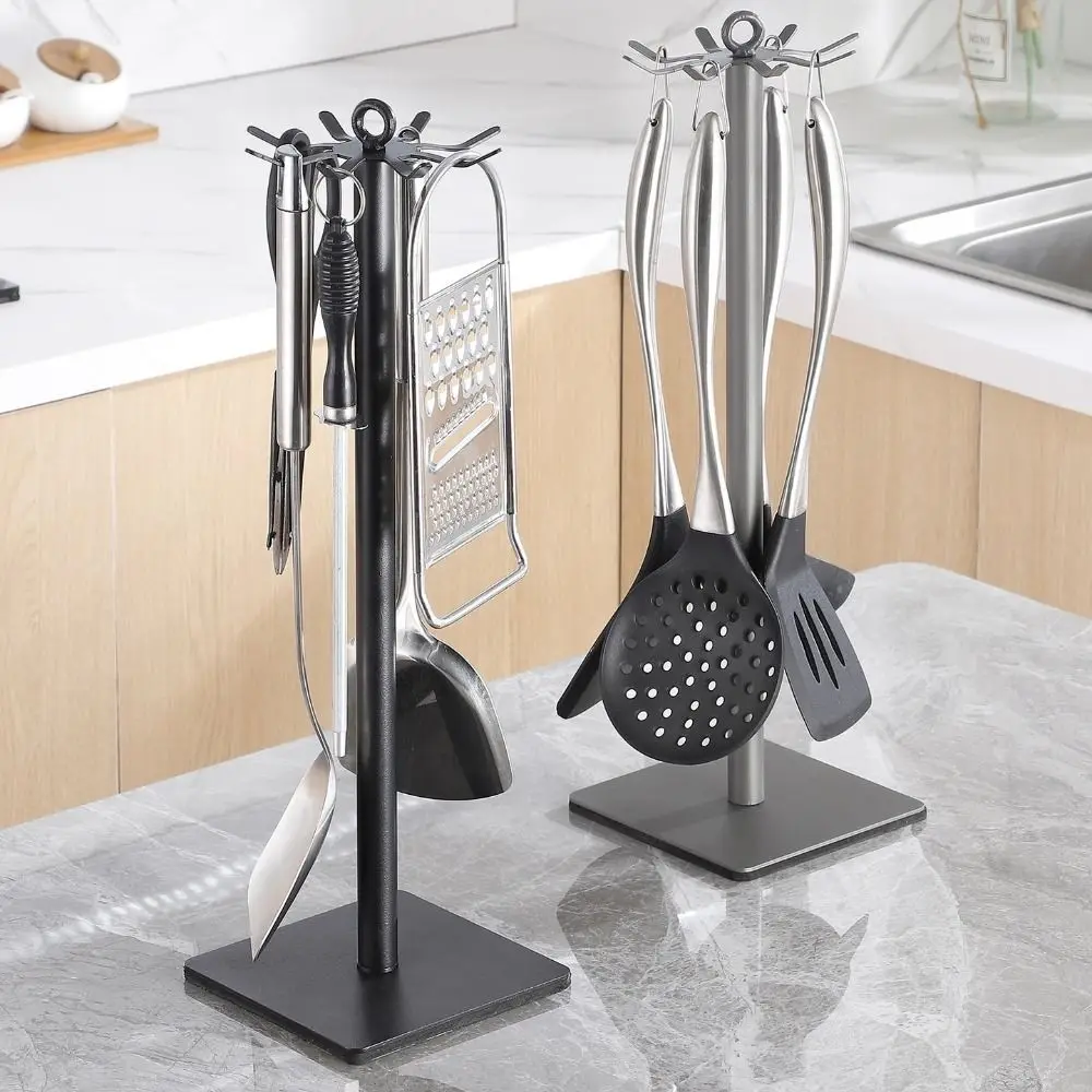 8 Hooks Rotating Spatula Rack Movable Stable Base Spoon Hanging Rack Anti Slip Space Saving Cooking Utensils Holder Utensils