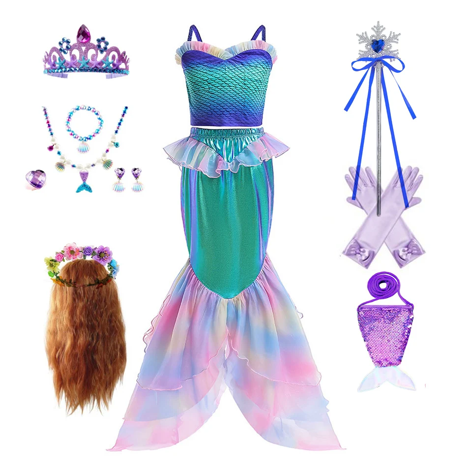 2023 Mermaid Dress Girls Kids Under the Sea Dress Up Princess Dress for Girl Movie Cosplay Costume Carnival Birthday Party