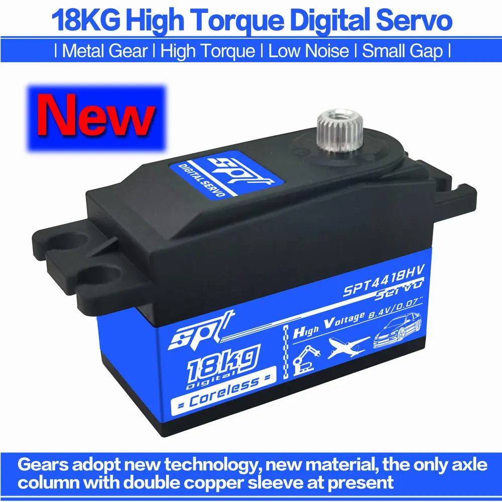 

SPT4418HV 18KG Metal Gear Short Body Digital Coreless Servo Low Profile Standard Servos High Voltage 4.8-8.4V for RC Car Drift