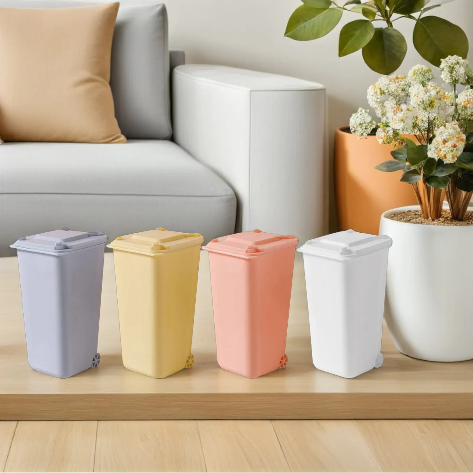 

Набор из 4 мини-мусорных баков для рабочего стола с ударопрочной крышкой-раскладушкой, для офисного стола, для сортировки мусора, с держателем для ручек