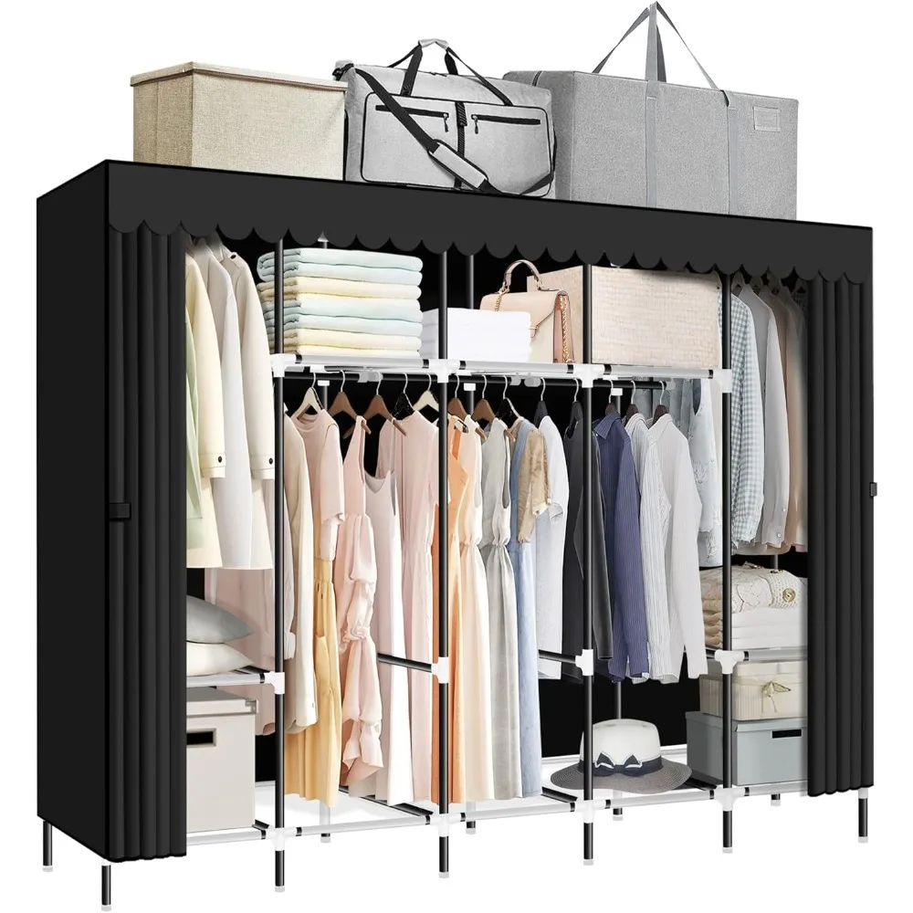 

Portable Closet, Great Size 82-Inch Portable Wardrobe with 5 Hanging Areas and 10 Storage Shelves, Black Portable Closets