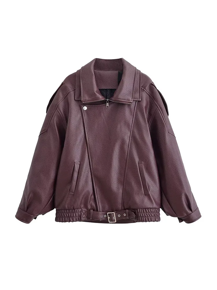 HH レディースファッション 冬 ラペル 長袖 ジッパーポケット装飾 キルティングレザージャケット 女性 ストリートスタイル レジャーオーバーコート