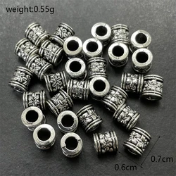 30pcs Jewelry Supplies Retro Silver Tone Big Hole Loose Spacer Tube Beads For Diy Bracelet Wholesale Accessories For Needlework