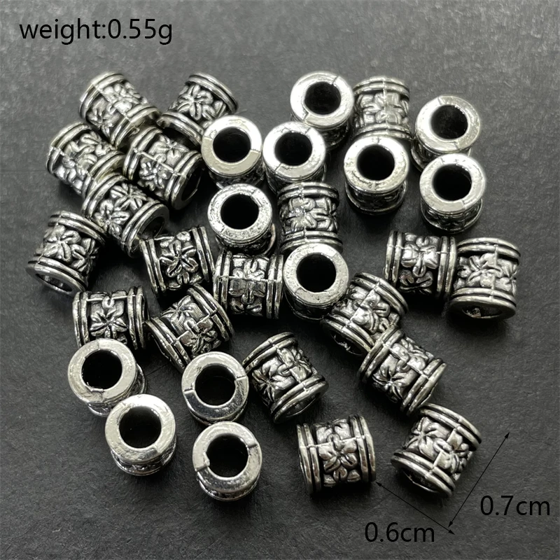 30szt Biżuteria Retro Silver Tone Big Hole Loose Spacer Tube Beads For Diy Bracelet Wholesale Accessories For Needlework