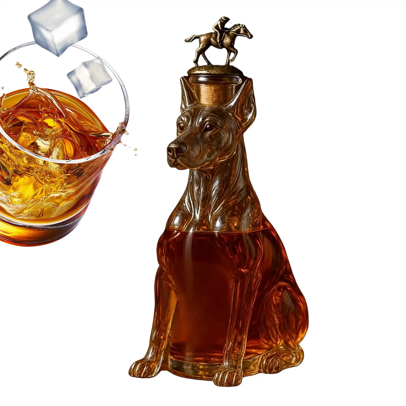 Botella de whisky Doberman Pinscher, decantador de vidrio en forma de animal, 350 ml, vaso de whisky único grabado, decoración de bar para whisky