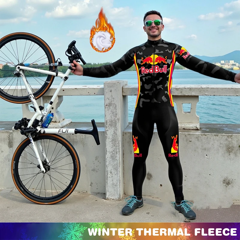 

Cycling Winter Jersey Thermal Red Bull Men's Shirt Fleece Clothing Bicycle Termal Sportswear Set Mens Clothes Jumper Bike Sets