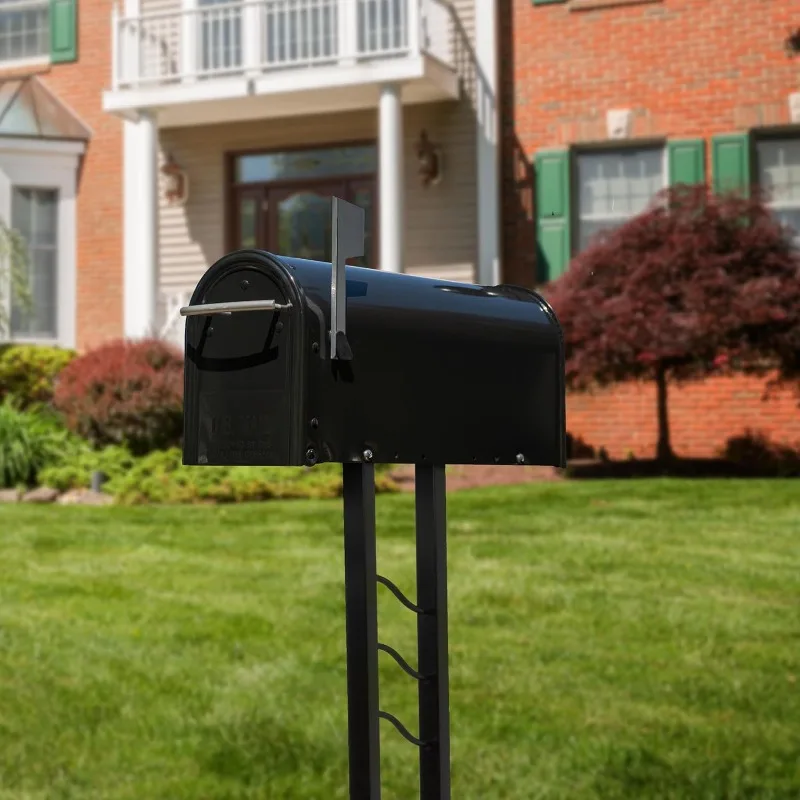 Galvanized Steel Mailbox and Post Kit, FM11KITEC, Black, Medium Capacity