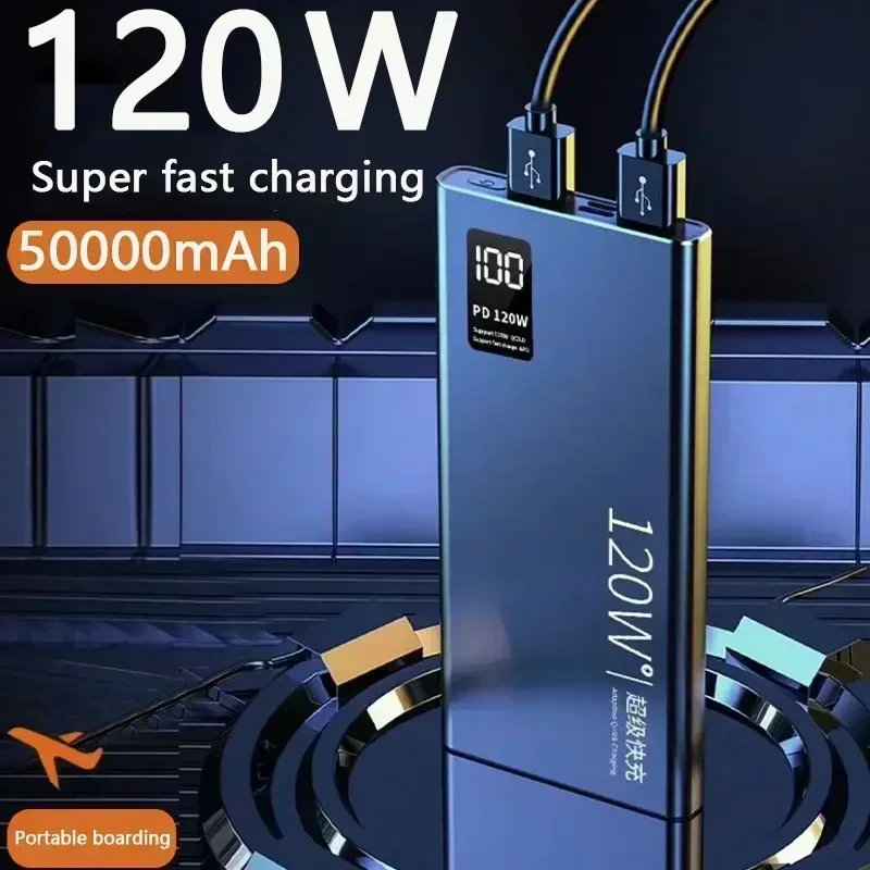 Chargeur de batterie externe portable, 50000mAh, 120W, port touristique, charge super rapide, pour iPhone, Xiaomi, Huawei, Samsung, nouveau