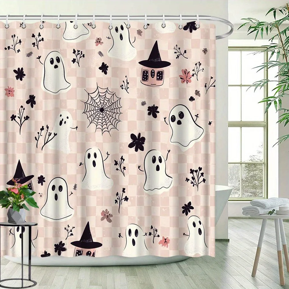 

~O~Занавеска для душа с призраком на Хэллоуин — креативная забавная шляпа призрака и ведьмы, великолепные цветы и паутина, декор для ванной комнаты из полиэстера