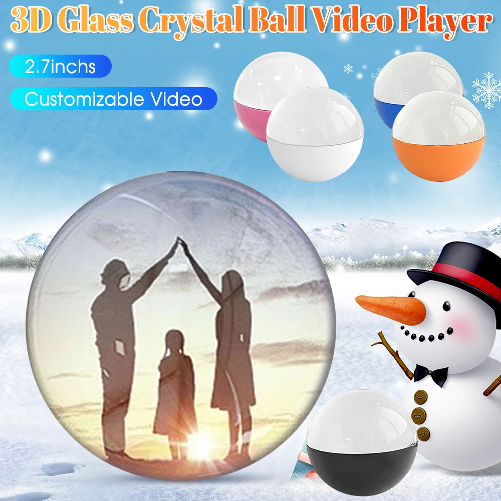 كرة كريستال ثلاثية الأبعاد مخصصة لشاشة تشغيل الفيديو، مناسبة لهدايا عيد الميلاد للعائلة والأصدقاء