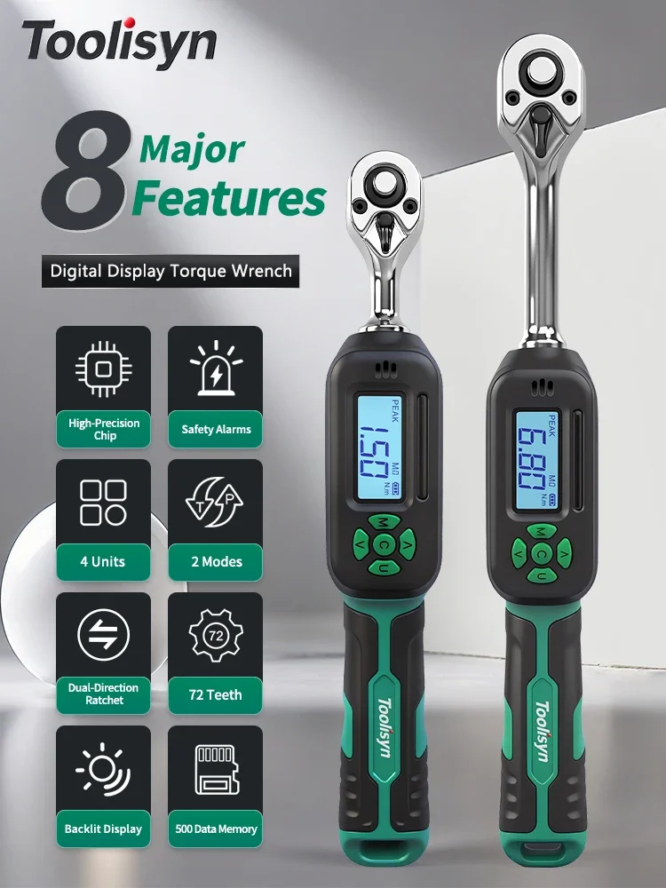 Digital Torque Wrench 1/4 3/8 1/2' Drive 0.6-400N.m ±2% Accuracy LED Display Multiple Alert for Auto Motorcycle Bike Repair Tool