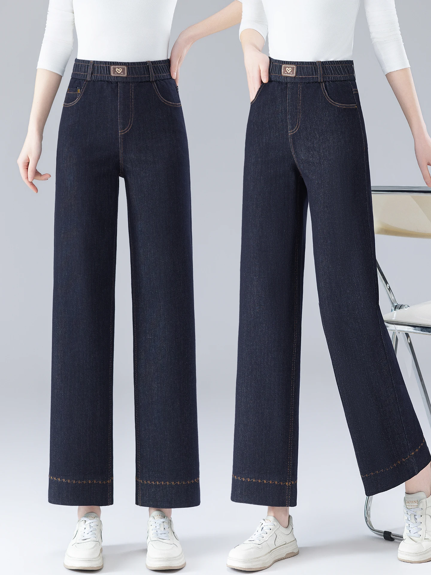 

Женские джинсы с высокой талией и прямыми штанинами, весна-осень 2026, новые эластичные широкие брюки, утягивающие брюки-кюлоты длиной 7/8
