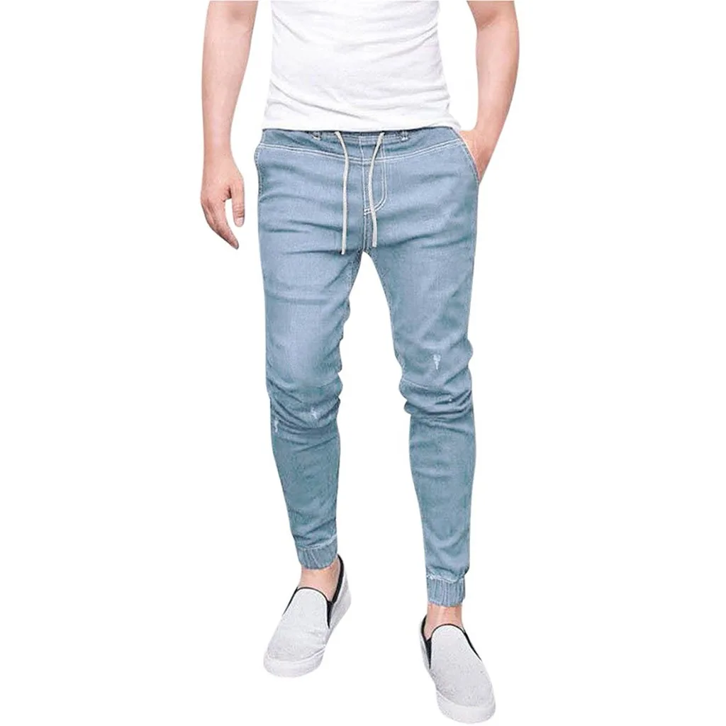 2024 New Fashion Denim Solid Color Pencil Jeans Skinny Men Daily Business Trousers Plus Size Jogger Elastic Waist Pants