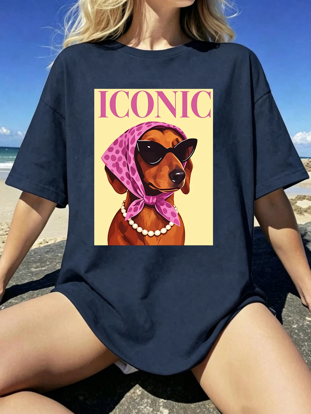 Ikonische Dackel-Prints, Baumwoll-T-Shirts für Damen, Sommer-Kurzarm-T-Shirts, O-Ausschnitt, weiche, übergroße Oberteile, einfache, bequeme Kleidung – Detail 29