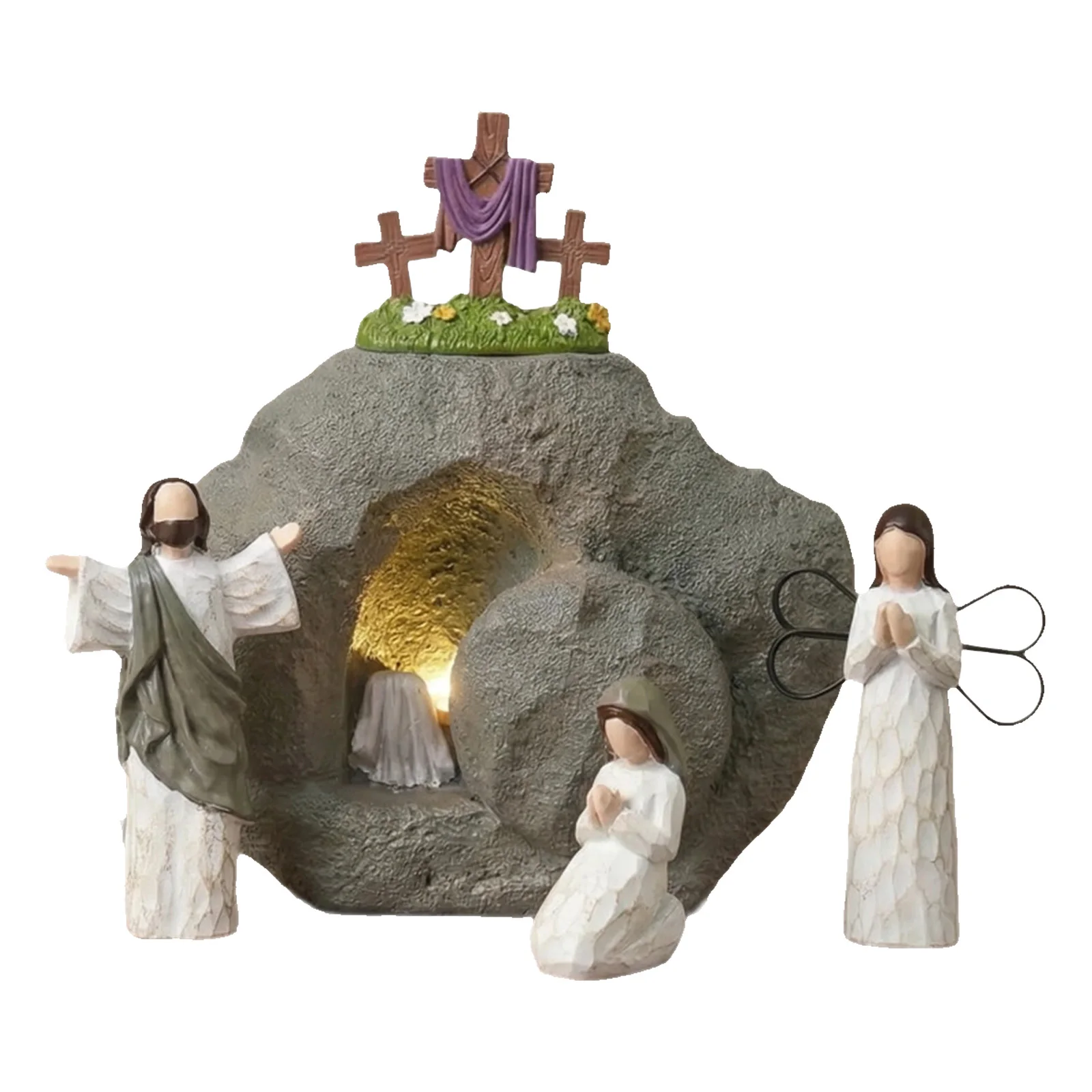 Decoraciones Religiosas de Pascua, Figuras Pequeñas de Jesús, Decoración de Repisa de Pascua con Cruz para Exhibición Religiosa, Hogar, Oficina, Bandeja de Mesa