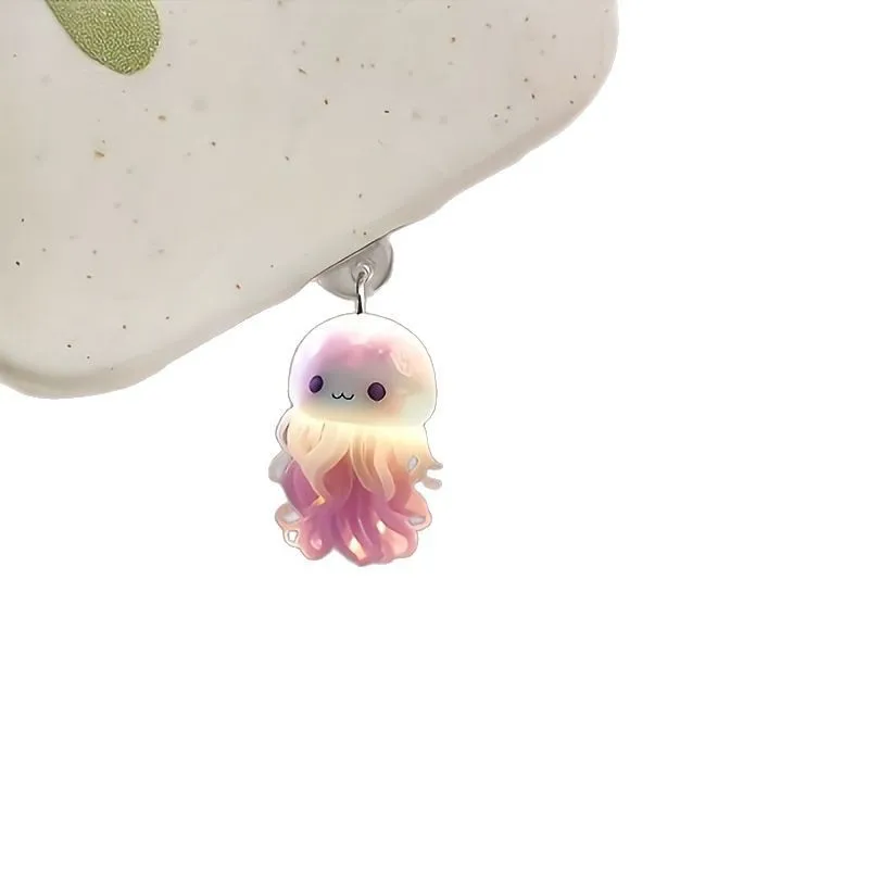 Niedlicher 2D-Staubstecker aus flachem Acryl mit rosa Oktopus für iPhone-Stecker und ovaler Typ-C-Stecker mit Cartoon-Telefon-Staubstecker-Anhänger