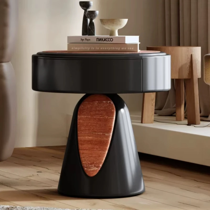 Red imitation limestone effect bedside table with storage drawers bedroom furniture