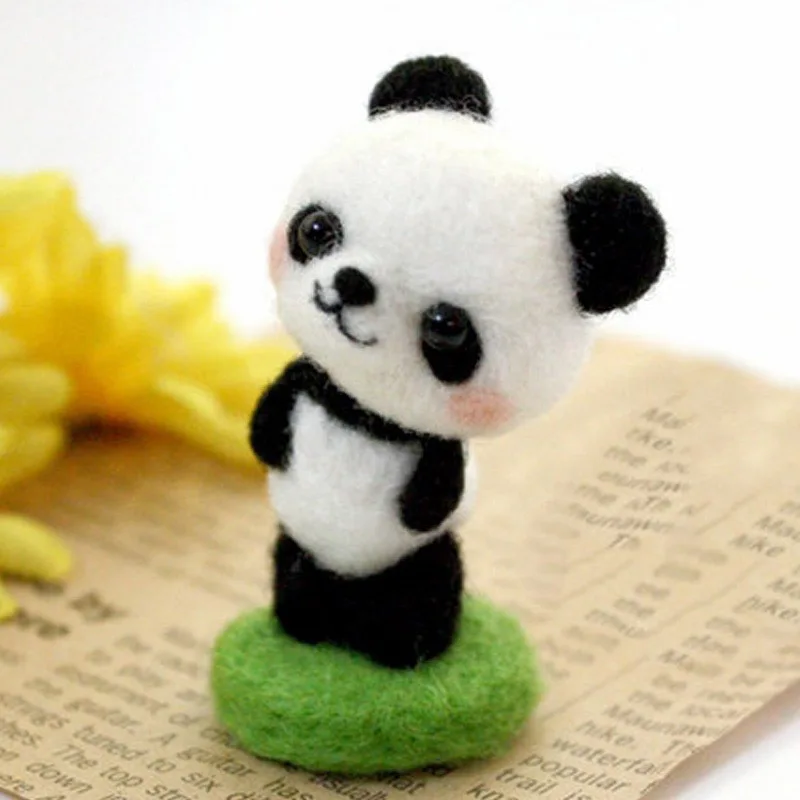 Wool Felt Poking Needle Felt Handmade Diy Material Package Needle Poke Kits Plush Panda Wool Animal Toy Non-Finished Girl Gift