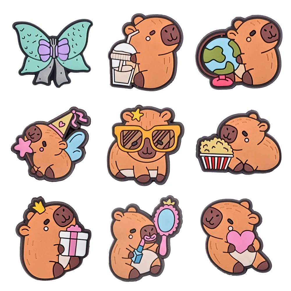 8Pcs Cute Capybara Shoe Charms Cartoon Soft PVC Shoe Decoration Kawaii Shoe Accessories For Clogs Sandals Kids Birthday Gifts