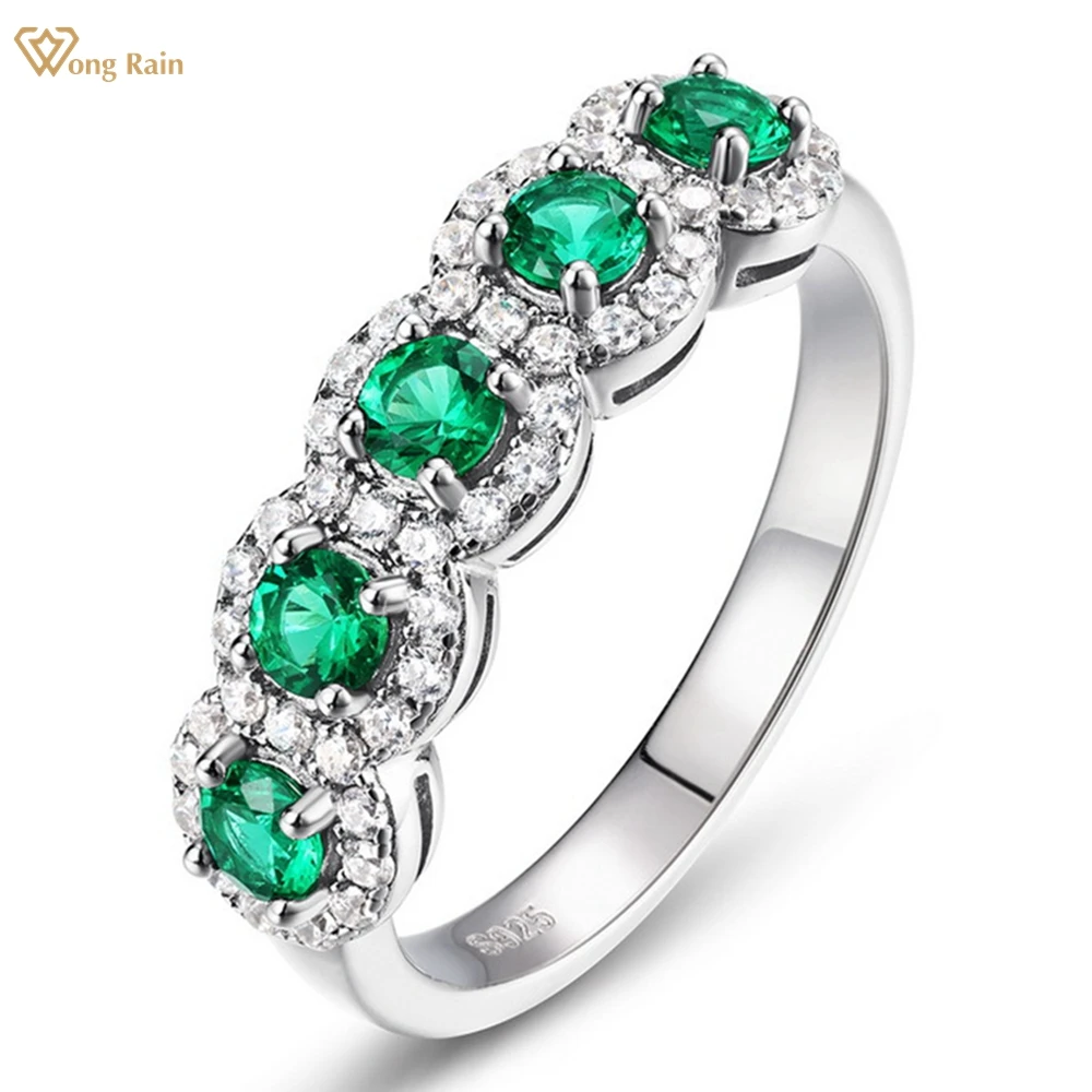 

Wong Rain Vintage 925 Sterling Silver Round Cut 3 MM Emerald High Carbon Diamond Gems Row Rings Fine Jewelry Wedding Band Gifts