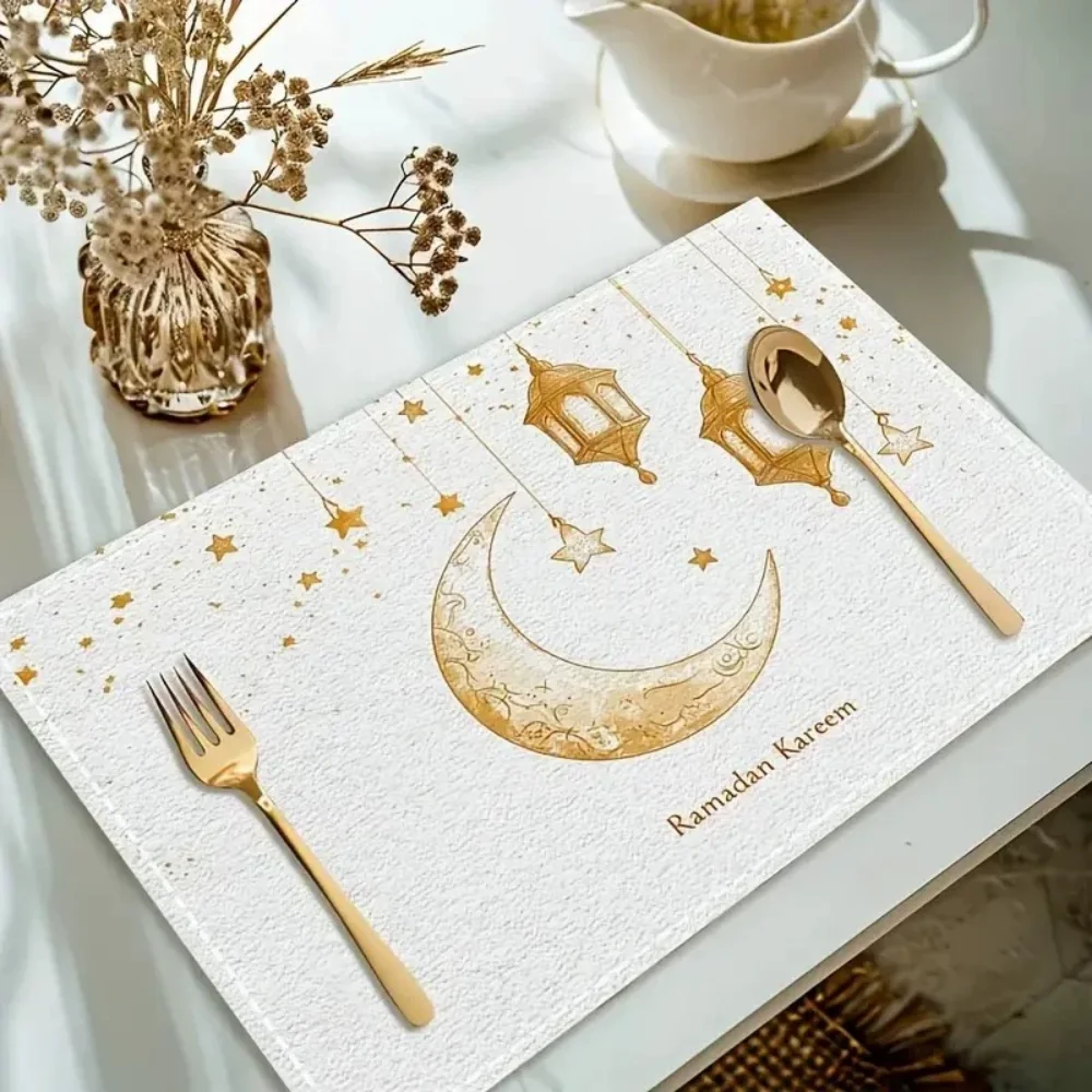 

4pcs Ramadan Placemats Eid Mubarak Ramadan Kareem Moon Star Accessories Table Mats For Party Kitchen Dining Decoration