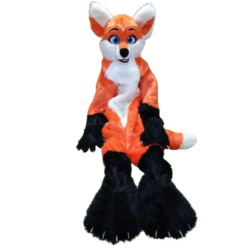 Costume da mascotte di volpe di cane Husky di pelliccia lunga Fursuit vestito di Halloween Cosplay