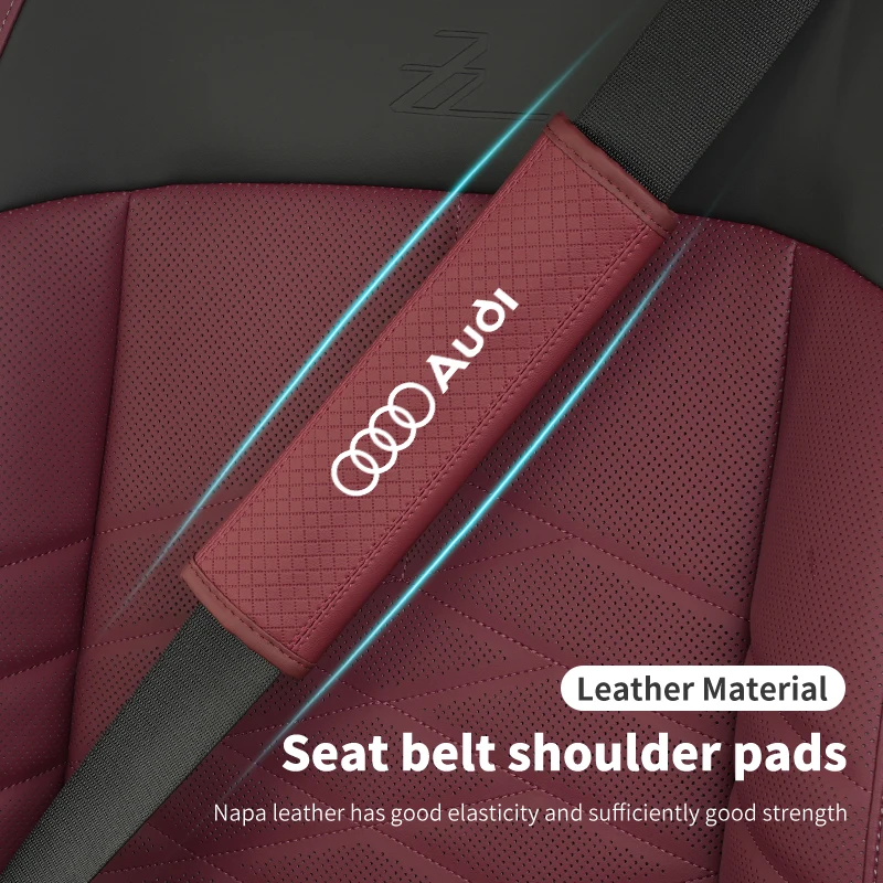 Car Leather Safety Belt Shoulder Cover Seat belt Seat Belt Padding Pad For Audi Sline A3 A4 RS5 A6 A7 A8 Q2 Q3 Q5 Q7 Q8 Quattr view 3