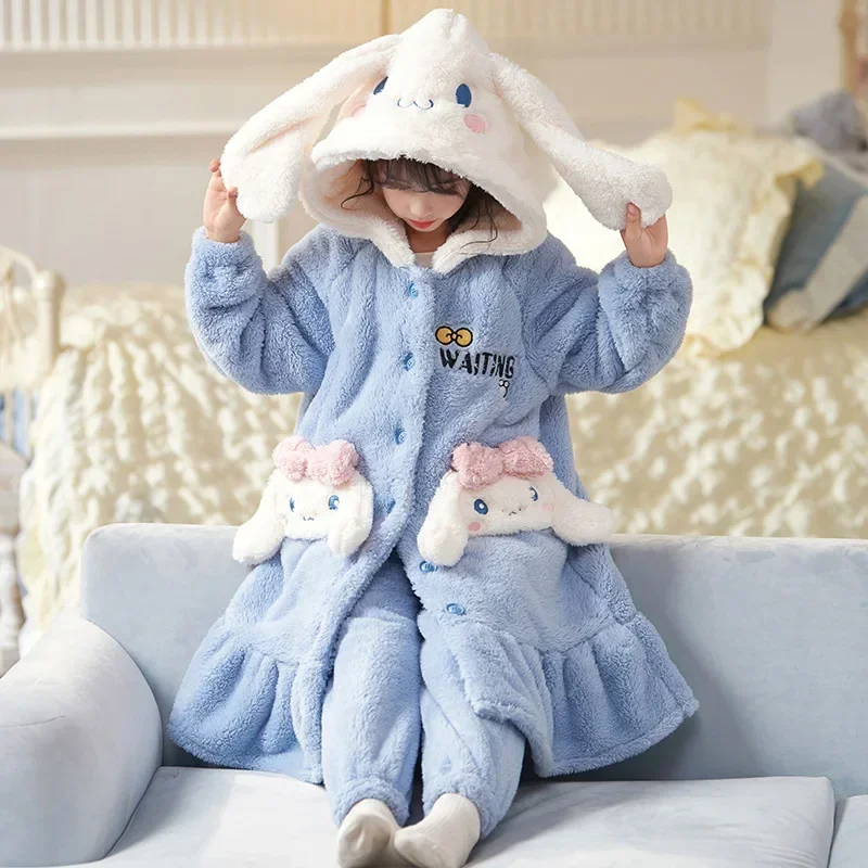 Kitty Pajamas Set Couple Sleepwear Warm Children's Coral Velvet Anime Pajamas Cotton Pajamas Pajama Pants Sleep Robe