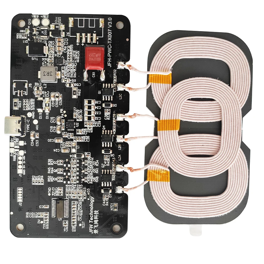 Reliable Protection TypeC Wireless Charger Transmitter Module Circuit Board with 3 Coils 12V 24V  Ensures High Power Output