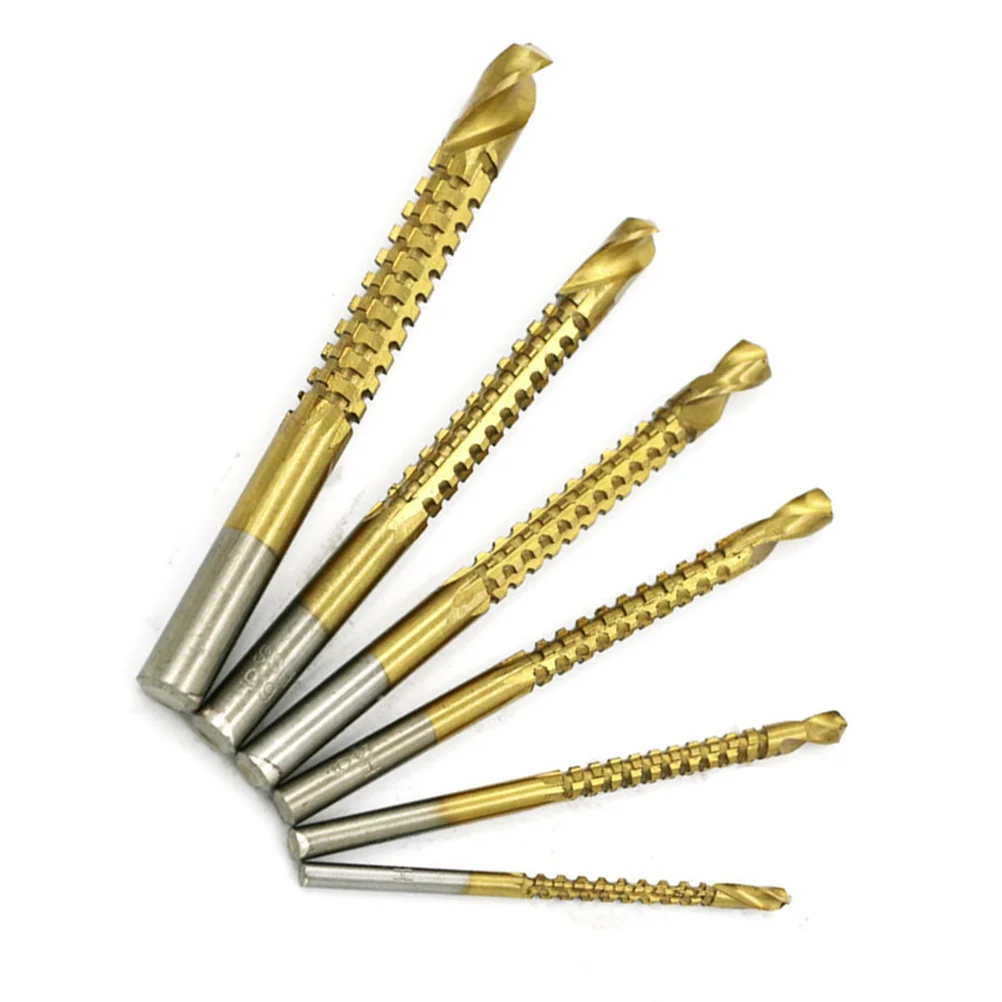 6Pcs Hss Sawtooth Drill Bits Set 30-80mm Titanium Coated Woodworking Bits for Wood Plastic Aluminum Processing