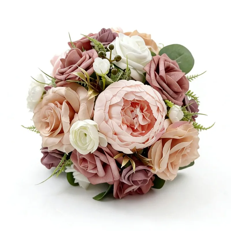 

Свадебный букет цвета бобовой пасты, имитация цветов, розы, ручной букет, элитные свадебные принадлежности, реквизит для фотосессий