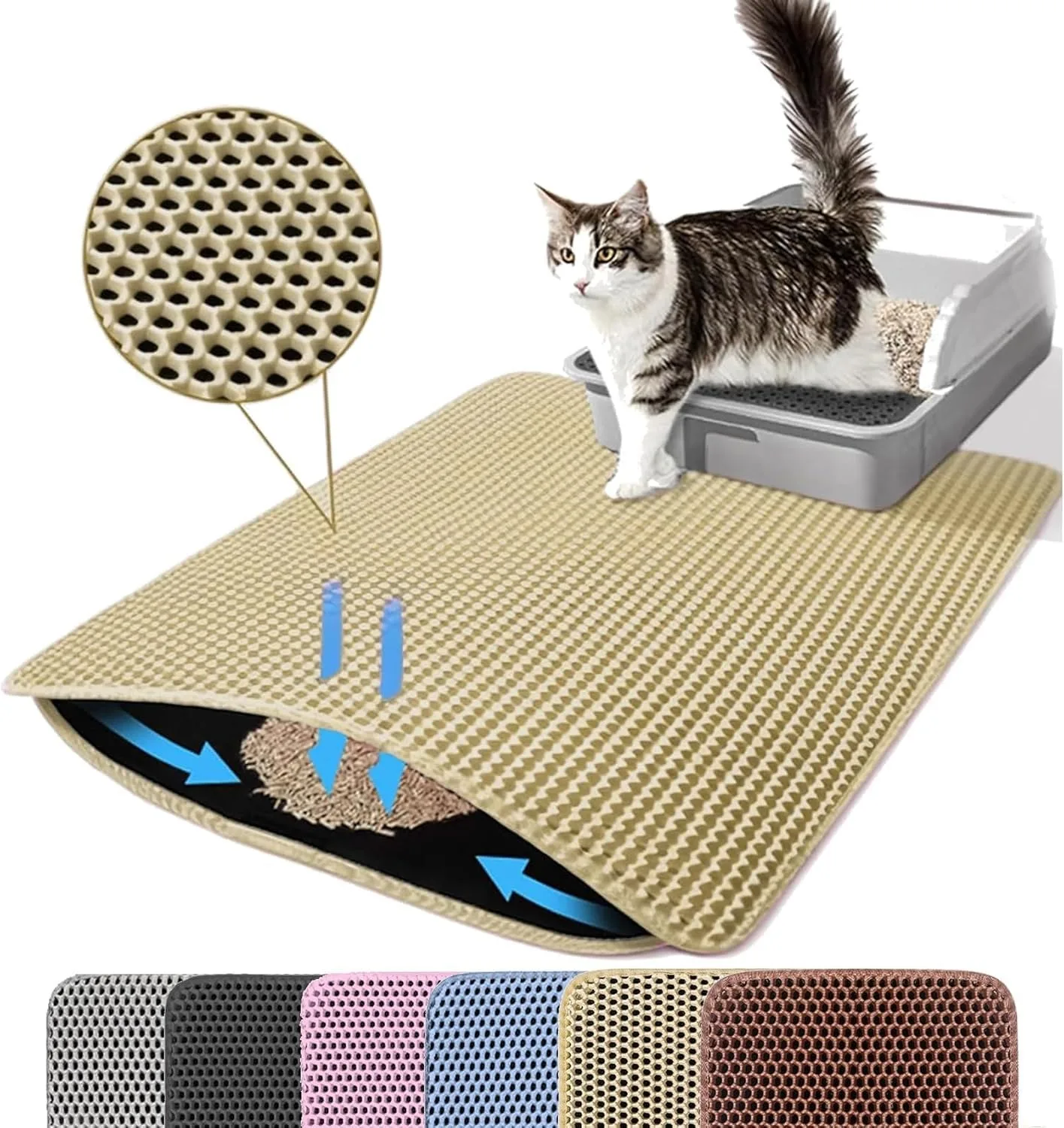 Paarse kattenbakmat dubbele laag huisdier antislip grote kattenbak filtermat slijtvast waterdicht antislip kattenbakmat