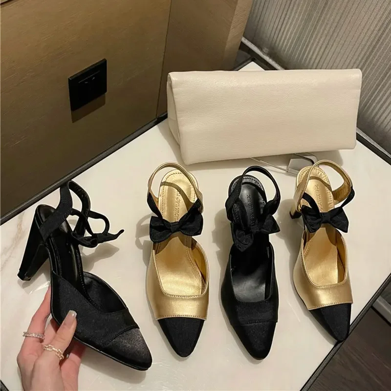 Butterfly-knot Women Pumps Ladies Heels Mary Jane Women's Shoes Vintage Chunky Heel Small Fragrance Single Shoes