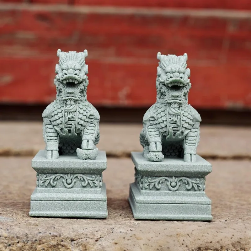 1 Pairs Guardian كيلين التماثيل الصينية فنغ شوي التماثيل الزخرفية غرفة المعيشة المنزلي بار مقهى ديكور مكتب حلية