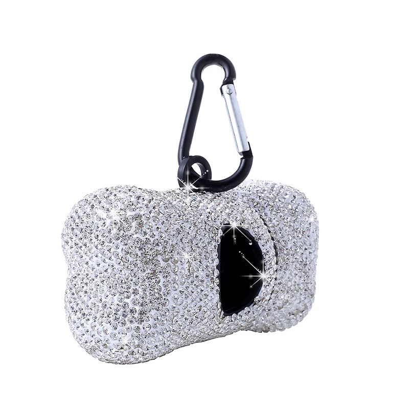 Mini portaborse portatile per cacca di cane Dispenser per sacchetti di cacca di animali domestici scintillanti accessori per la pulizia del gatto con fibbia meteale articoli per animali