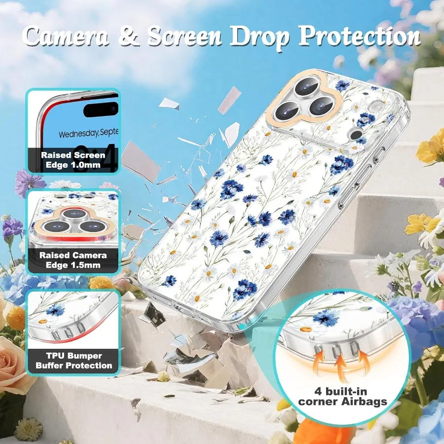 متوافق مع حافظة iPhone 17 Pro Flowers مقاس 6.3 بوصة، تصميم بناتي شفاف لطيف وجميل للنساء والفتيات الأنيقات #4