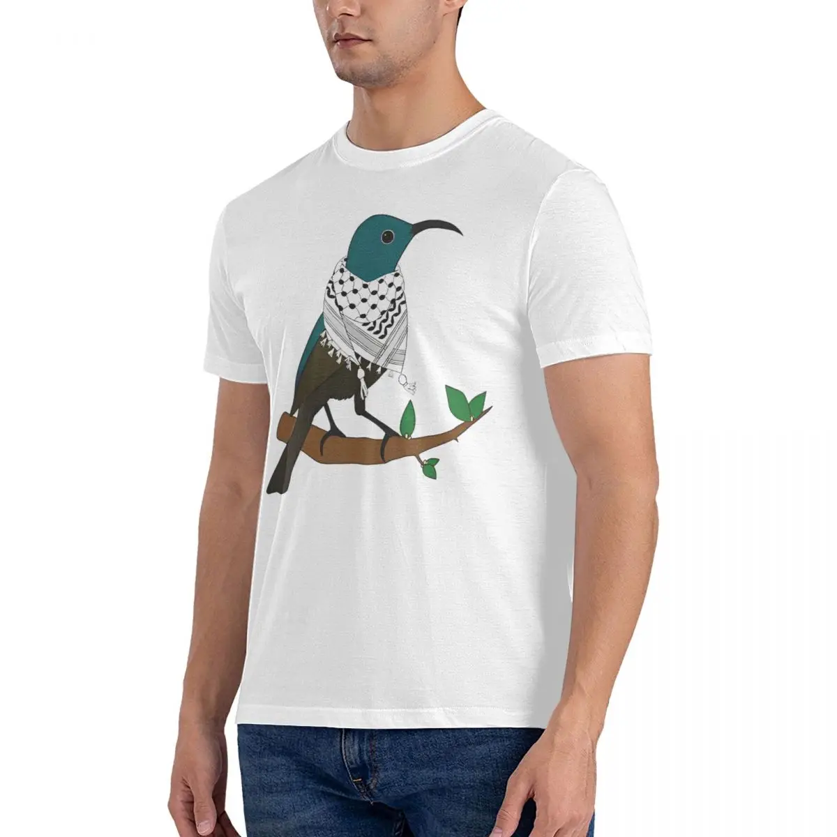 Palestine Sunbird Wearing Keffiyeh Scarf T-Shirt Harajuku T-Shirts Short-Sleeve Tops Summer Cotton O Neck Plus Size 5XL Clothing