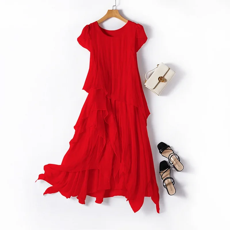 فستان متوسط الطول أنيق للنساء ، حرير التوت ، ملابس غير رسمية ، الموضة ، الصيف ، 23