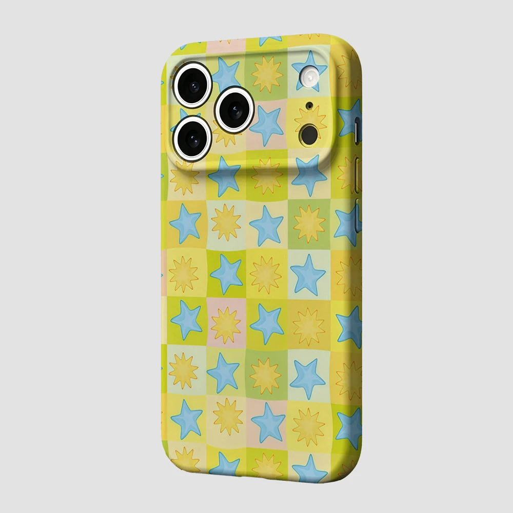 Blue Yellow Star Grid Phone Case For iPhone 17 16 15 14 13 12 11 Pro Max Air 16e 7 8 Plus XS Max X XR Hard PC Bumper Cover - view 3