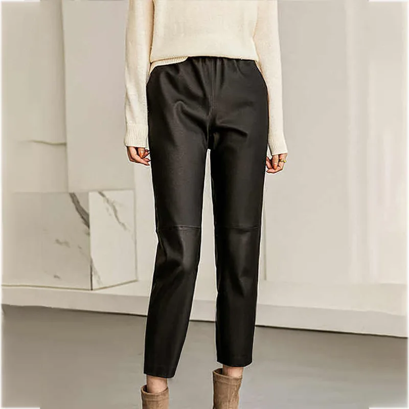 

2023 New Genuine Sheepskin Leather Pants Fashion Casual Pencil Sheep Leather Pants E75