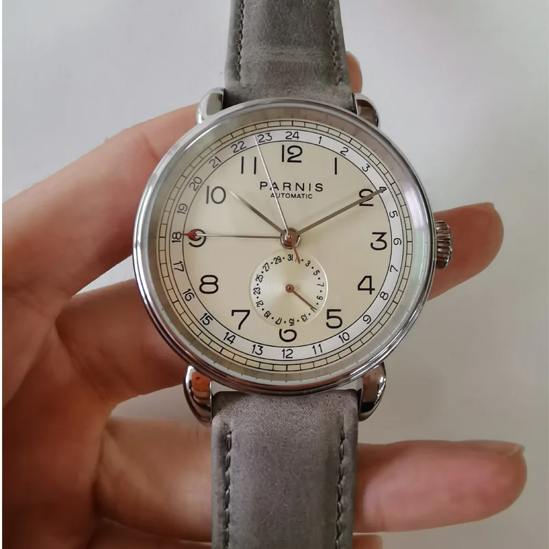 2024 Fashion Parnis 42MM Rose Gold Men GMT Watches Calendar Leather Strap Automatic Mechanical Watch For Men relogios masculino