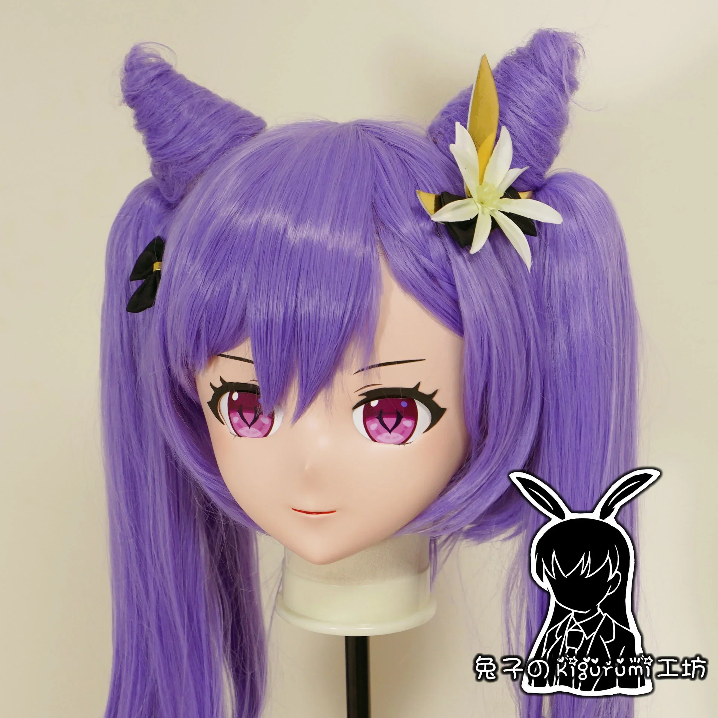 (A23) Custom Full Head Mask with Backshell Japan Cartoon Silicone Anime Genshin Impact Keqing Kigurumi Cosplay Mask