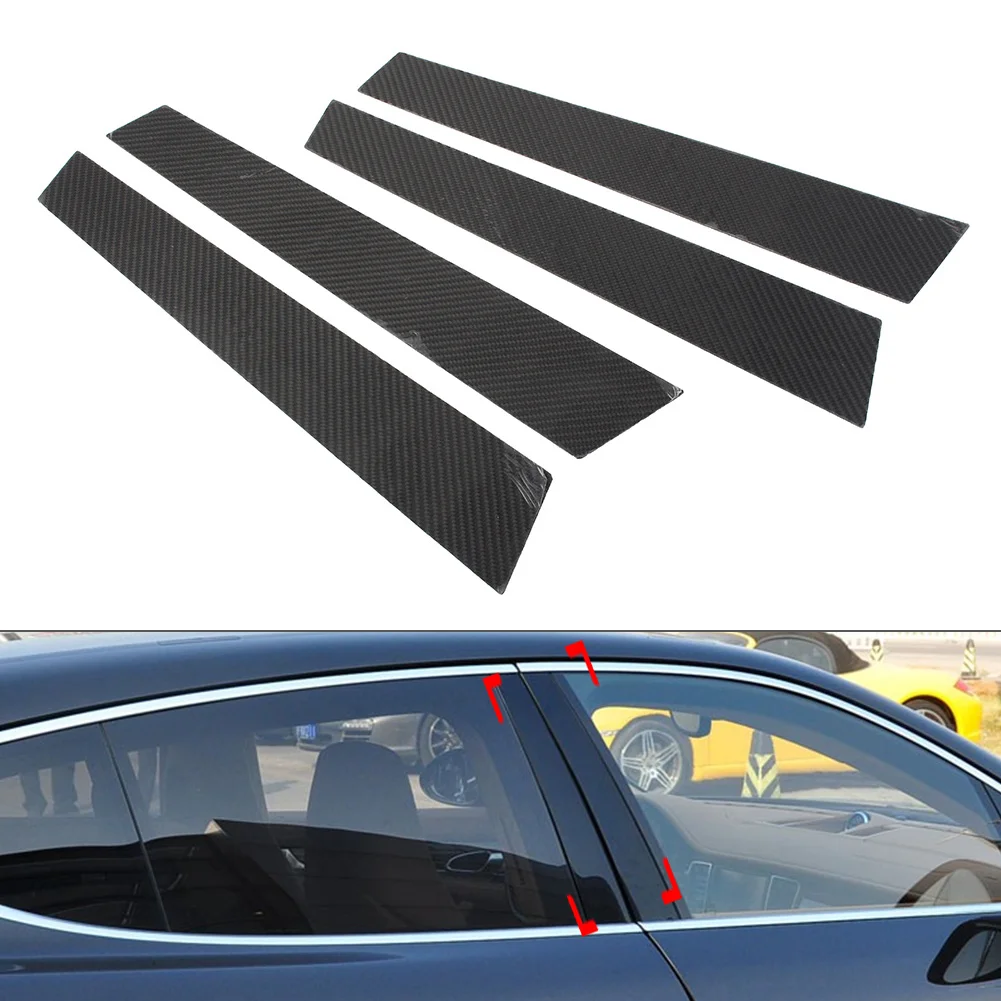 4Pcs Carbon Fiber Car Exterior Door Window B Pillar Post Cover Trim For Porsch Panamera 2009 2010 2011 2012 2013 2014 2015 2016