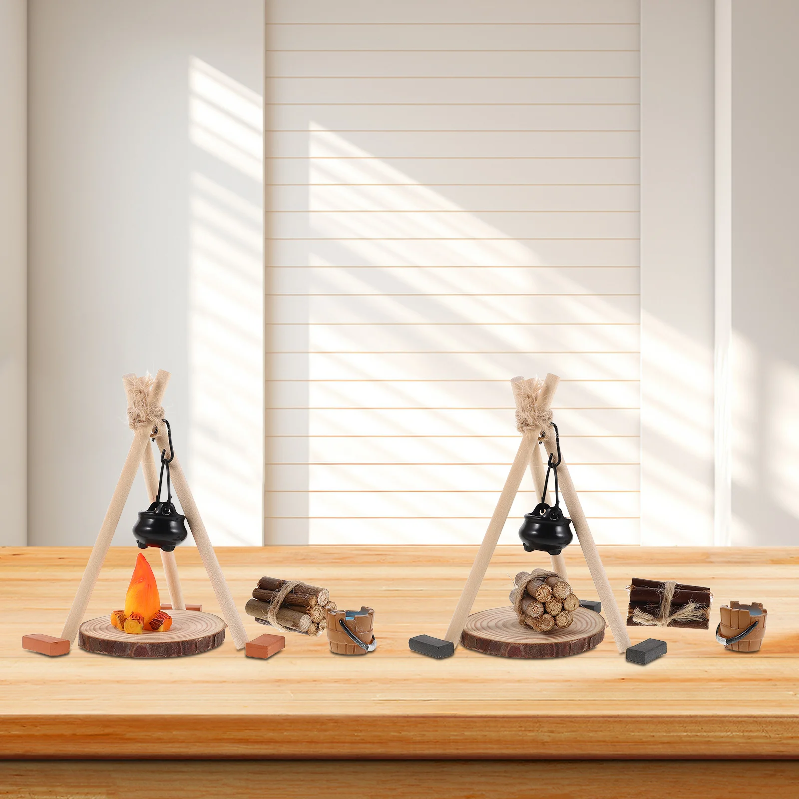 

26Pcs Miniature Campfire Stove with Hanging Pot Realistic Firewood for Dollhouse Fairy Garden Christmas Micro Landscape Winter