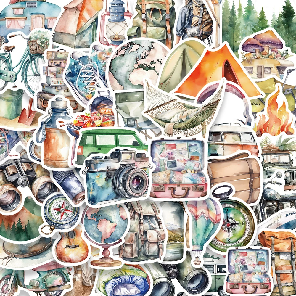 10/30/50pcs INS 스타일 수채화 야외 여행 만화 스티커 노트북 오토바이 노트북 자동차 빈티지 낙서 스티커 장난감