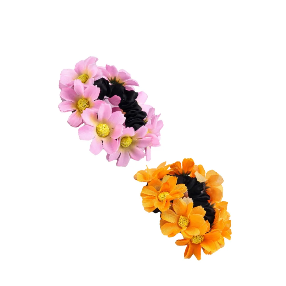 

2Pcs Simulation Daisy Flower Hair Ropes Woman Cloth Ties Stretchy Durable Easy to Use for Curly Long Short Hair Styles