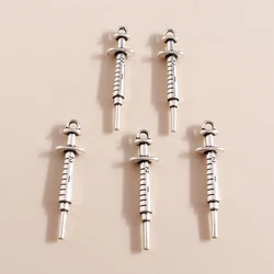 Leslie 10pcs 9*36mm Antique Silver Color Nurse Doctor Syringe Pendants For DIY Necklace Keychain Jewelry Making Supplies