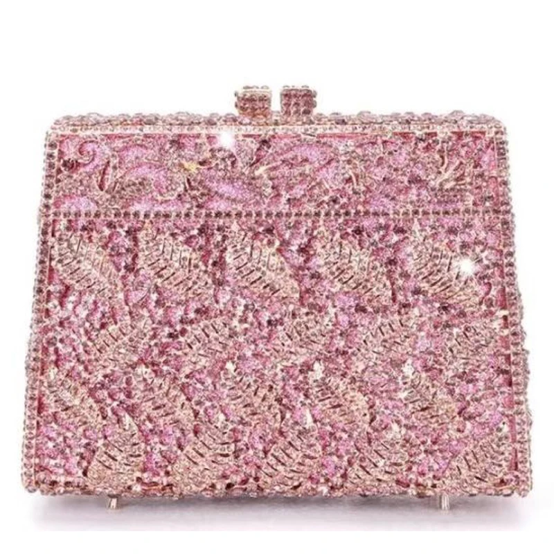 

Leaf Diamond Evening Bags Women Gorgeous Elegant Ladder Shaped Rhinestone Metallic Purses And Handbags Wedding Party