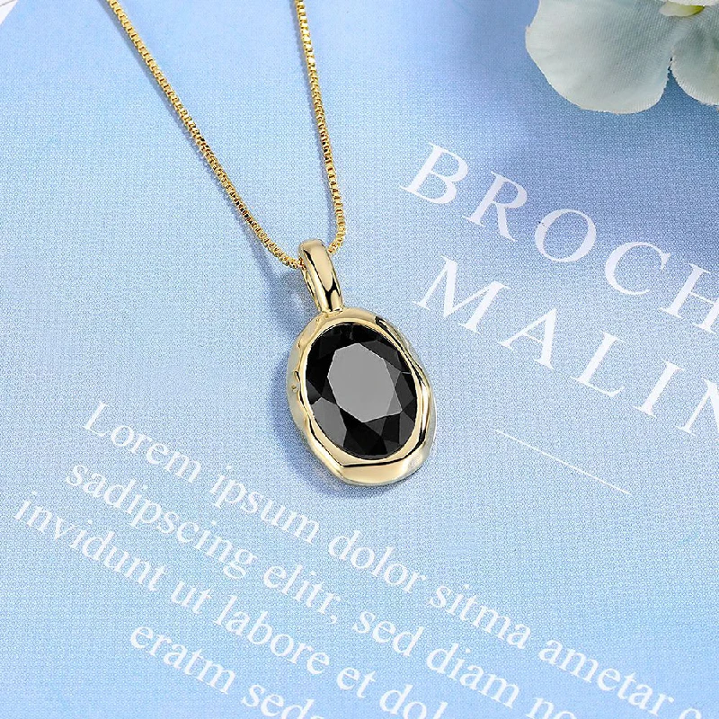 HUATIWOCY Vintage Obsidian Gemstone Pendant Necklace 925 Silver Jewelry for Women Wedding Engagement Party Gift Accessories