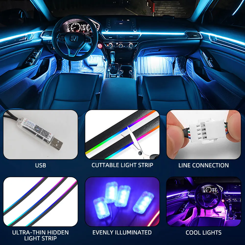 110/140cm Car Ambient Lights Universal LED Symphony RGB Atmosphere Lamp USB APP Remote for Tesla Model 3 Y S X Acrylic Backlight